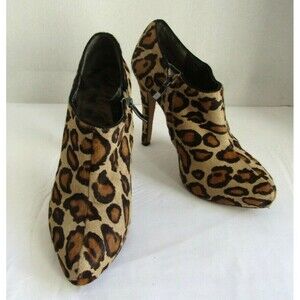 Sam Edleman Womens Leopard Cheetah Print Calfskin Fur Ankle Booties Boots Size 9